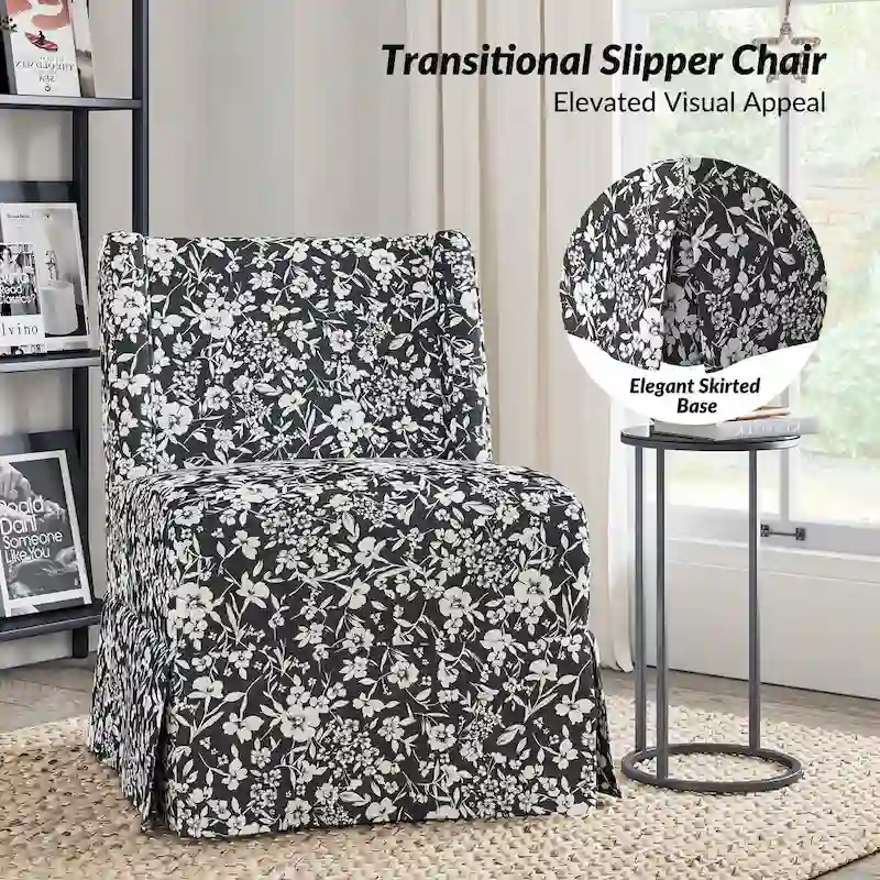 Falk Transitional Upholstered Slipper Chair with Slipcover and Solid Wood Legs Set of 2 by HULALA HOME