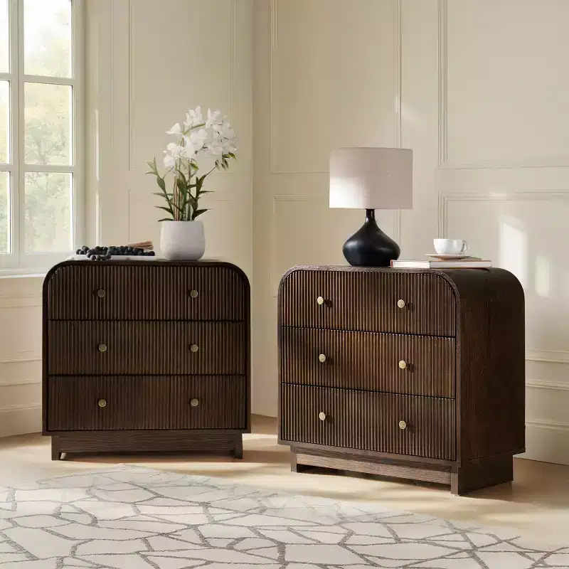 Ernest 27 Tall 3-Drawer End Tbale Set of 2 |Hulala Home-WALNUT