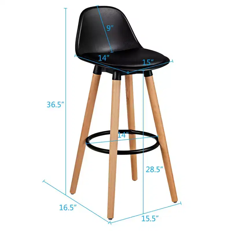 Costway Set of 2 Mid Century Barstool 28.5 Dining Pub Chair w/Leather Padded Seat Black