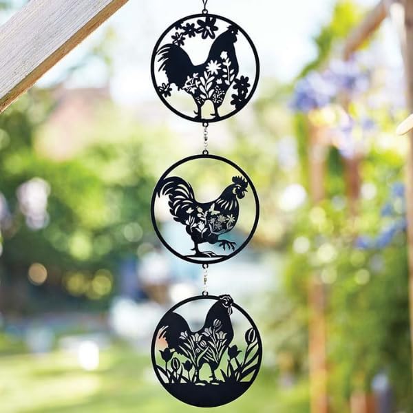Metal Cockerel Garden Hanging Ornament for Outdoor Decor
