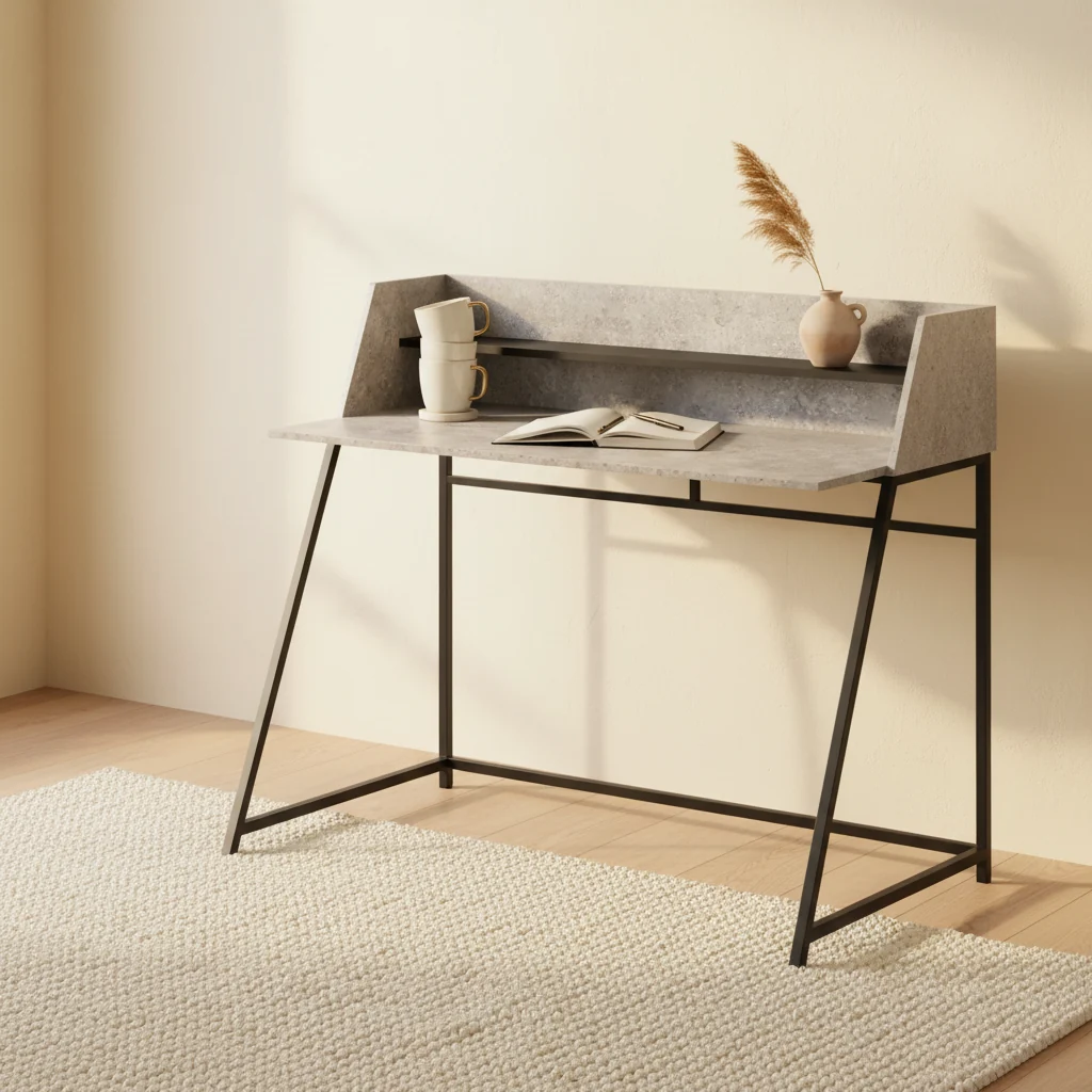 47.25 Office Desk with Small Hutch - Grey Stone-Look