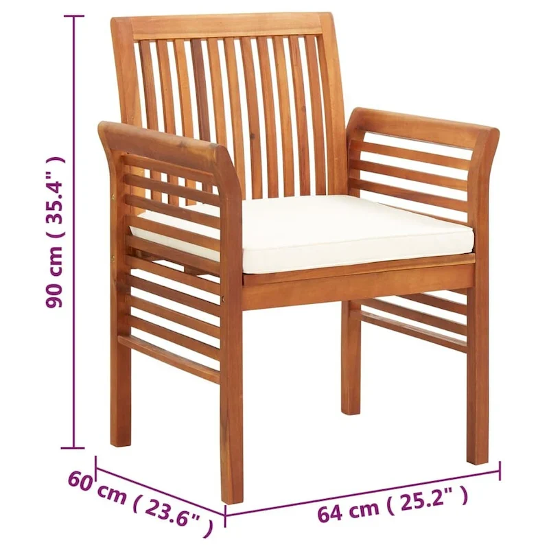 vidaXL Modern Dining Chair Patio Dining Chair with Cushion Solid Wood Acacia