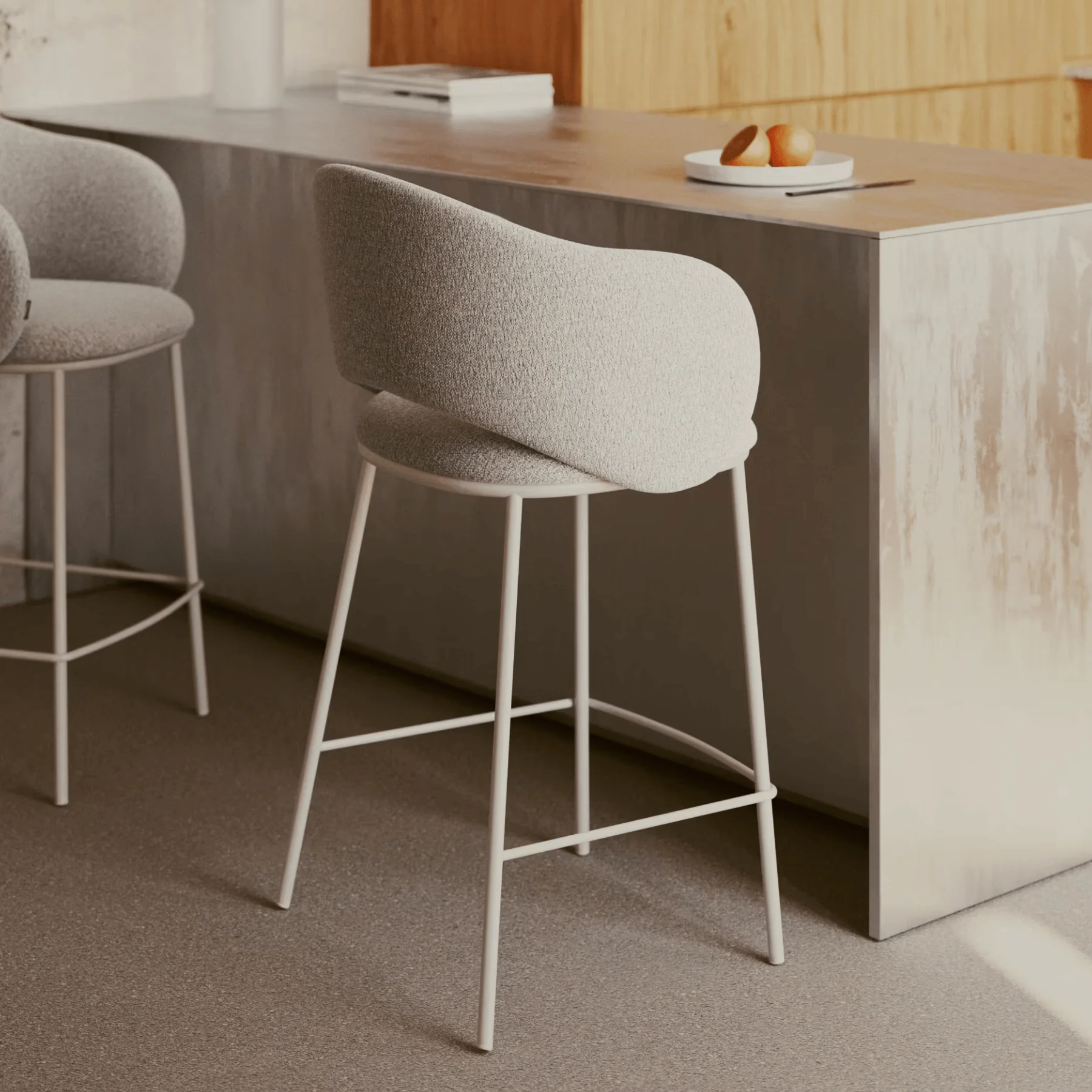 Modern Dove grey Chenille Barstool with High Density Foam and Curved Back for Kitchen