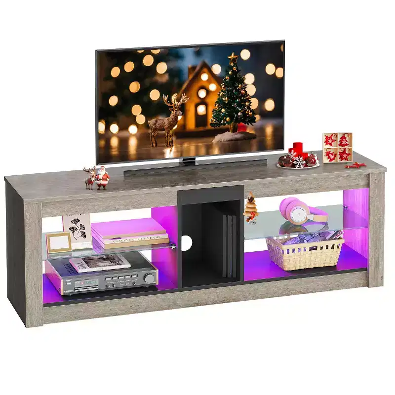 Particle Board TV Stand with Glass Shelves 18.5''H x 55.12''W x 13.78''D