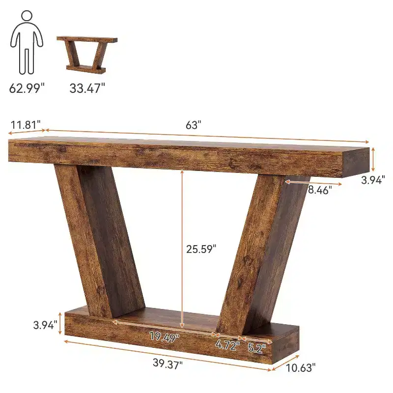 2-Tier 63 Farmhouse Console Sofa Table, Narrow Table Behind Couch Sofa, Extra-Long Accent Entryway Table for Hallway, Foyer, Living Room