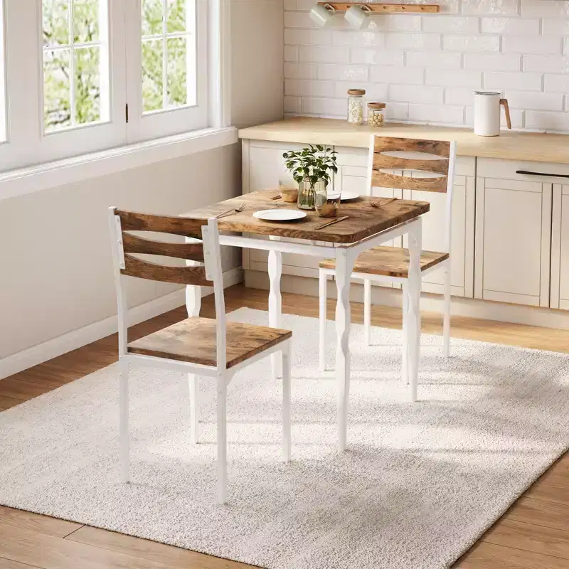 Dining Table for 2, 3-Piece Compact Dining Table and Chairs, Ergonomic Comfortable Seating, Ideal for Small Spaces, Kitchens, Apartments