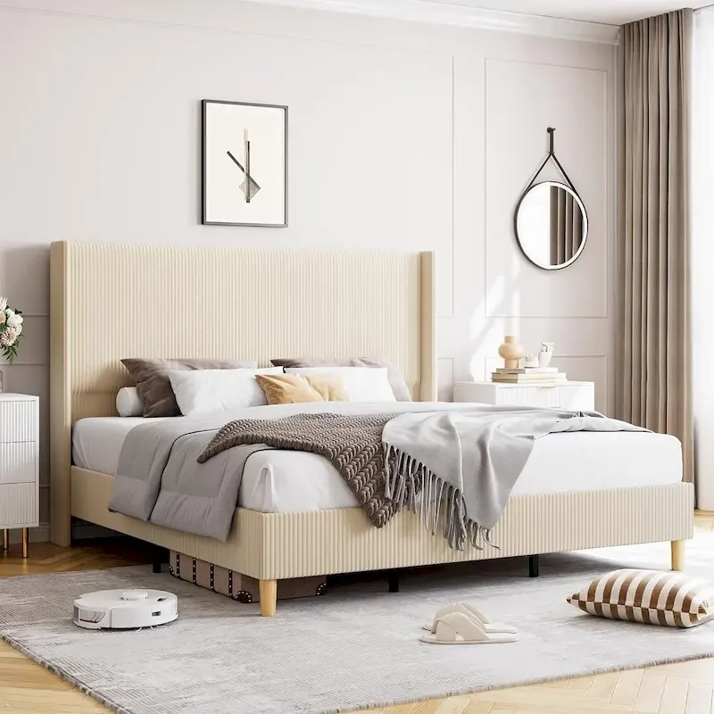 Corduroy Upholstered Platform Bed with 51