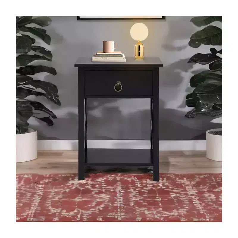 Wooden End Table with Storage Shelf and Drawer