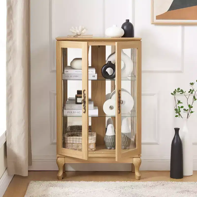 MAYEERTY Kitchen Pantry Cabinet Solid Wood 4 Adjustable Shelves Enclosed Doors