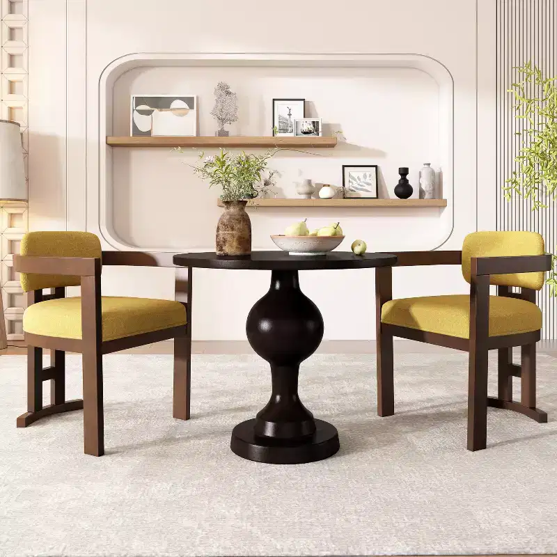 3-Piece Round Dining Set Birch Wood Chairs & Aluminum Pedestal Table Seats 2