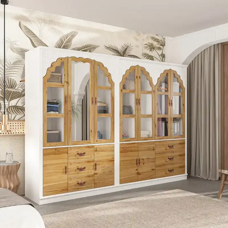 Vintage-Inspired Grand Closet Dual Wardrobe Set with Metal Accents