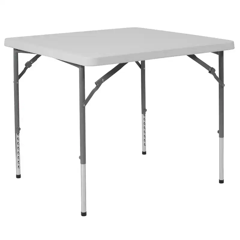 2.79 ft. Square Height Adjustable Granite White Plastic Folding Table, Seats 4