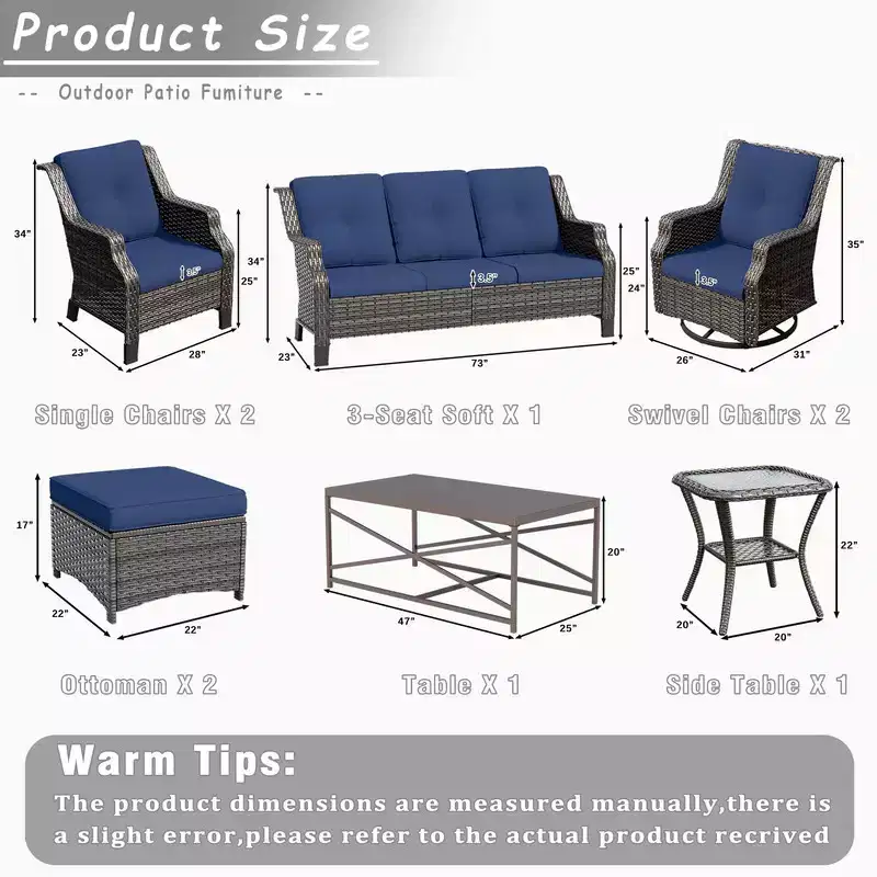 UPTIOT 9-Piece Wicker Steel Outdoor Patio Conversation Set