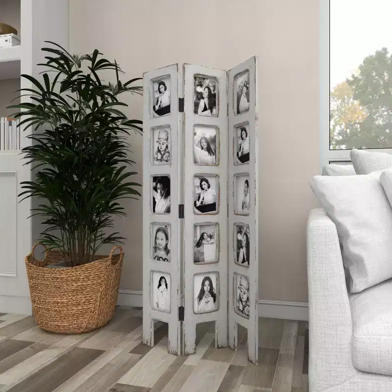 Farmhouse Chinquapin Wood Rectangle Room Divider Screen White - Olivia & May