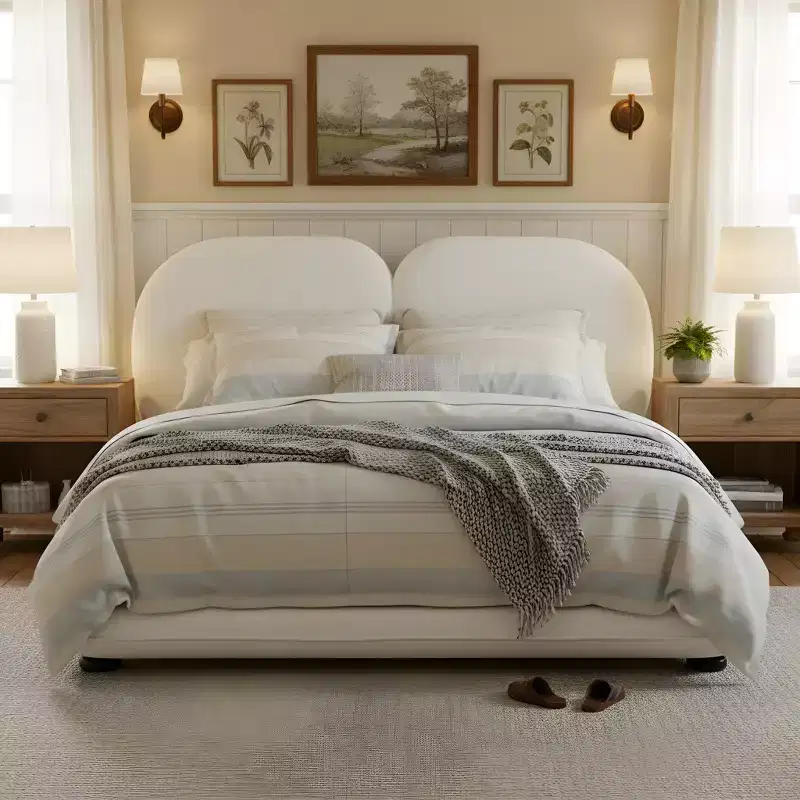 Christopher Knight Home Cassia Modern Upholstered Platform Bed with Curved Split Headboard