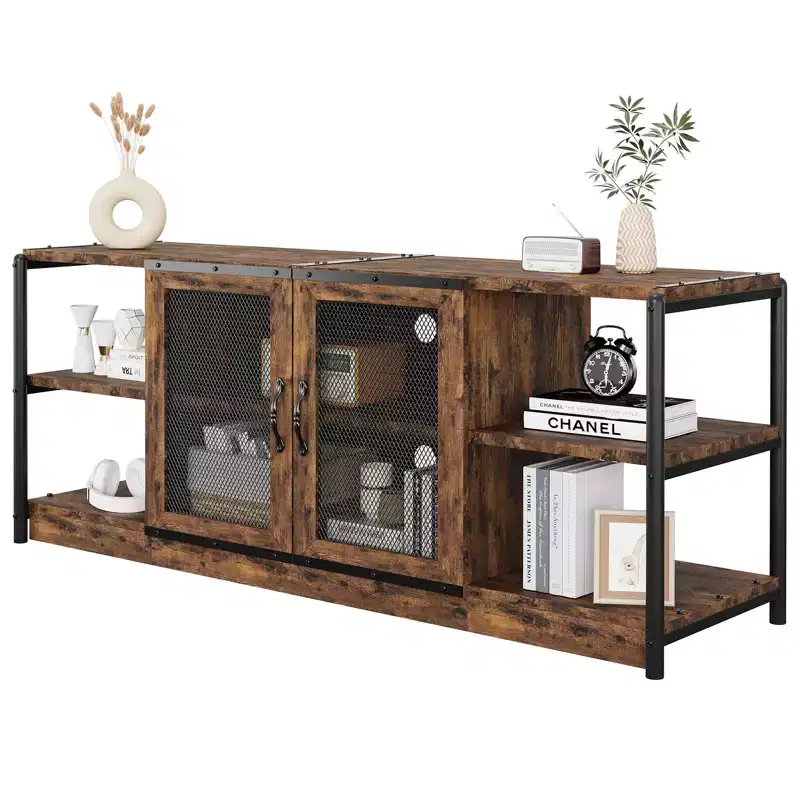 63-Inch TV Stand with Storage and 2 Mesh Doors