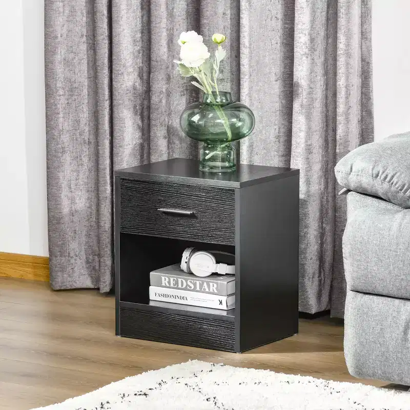 Modern Side Table with Drawer and Storage Shelf, End Table for Living Room