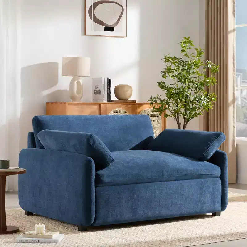 Whisen Modern Oversized Chenille Colorblock Single Sofa Chair, Wide and Deep Couch Lounge with Pillows