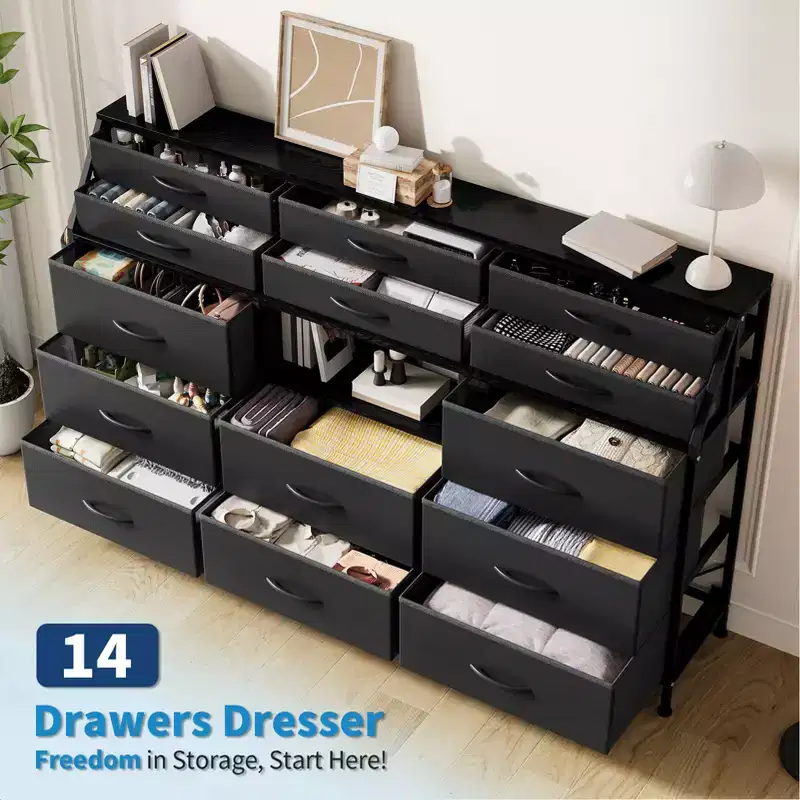 14-Drawer Storage Shelf with Metal Frame and Fabric Drawers