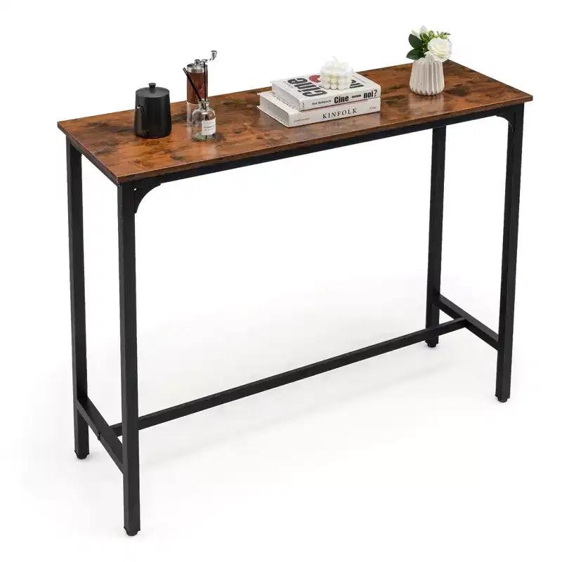 Costway 48 Rectangular Bar Table Kitchen Dining Table w/ Steel Frame & Adjustable Feet