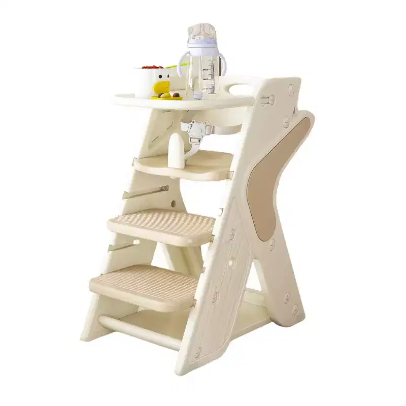 Height-Adjustable Multi-Functional High Chair for Children's Meals and Feeding, Five-Point Safety Harness and Removable Tray, White