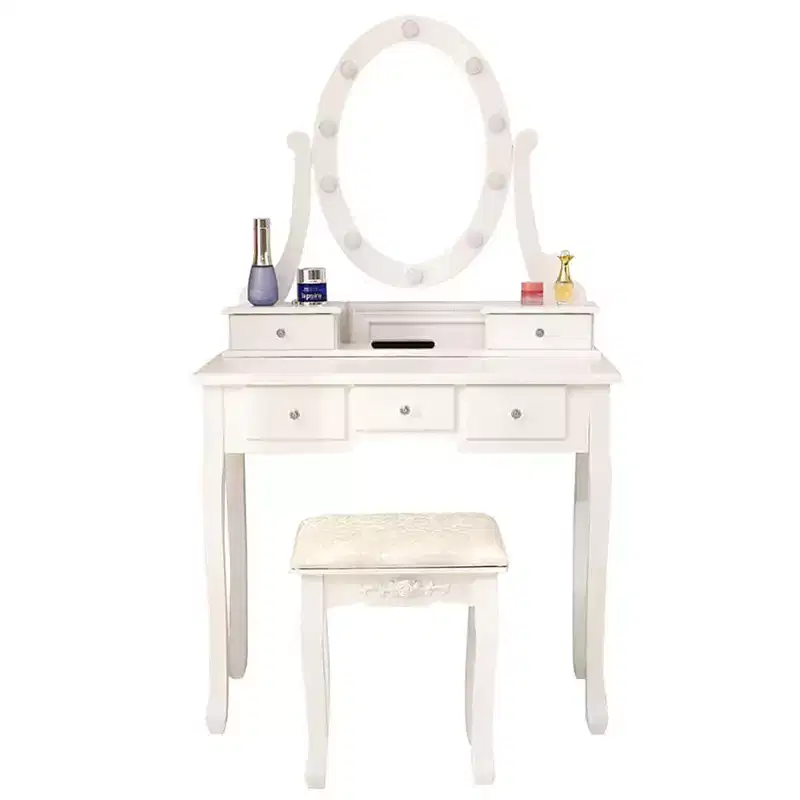 5-Drawer Dressing Table with Single Mirror with Light Bulb Household Accessories