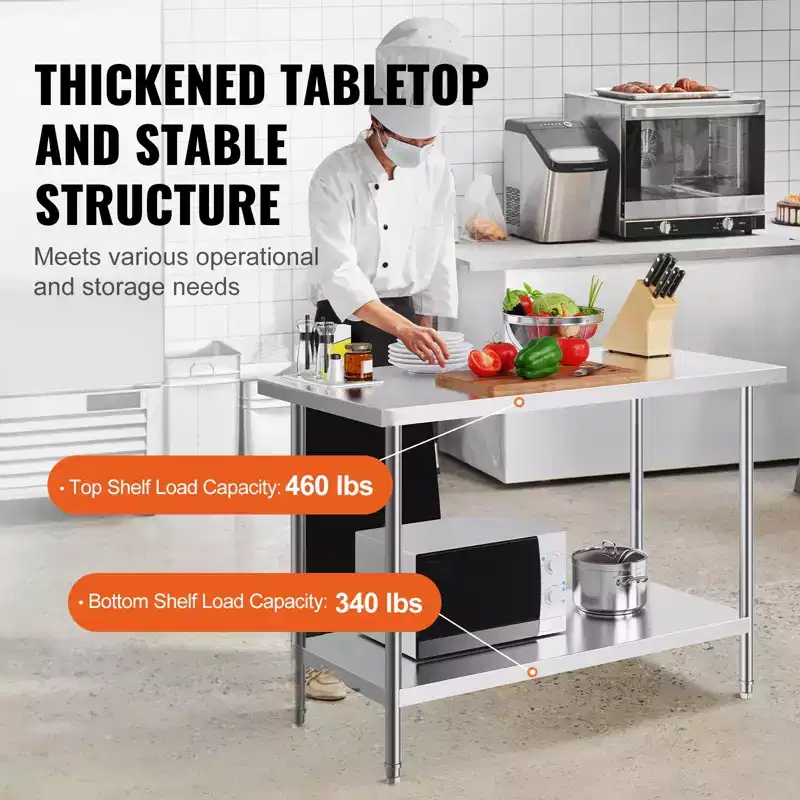Stainless Steel Prep Table 24x48 Inch – 800 lbs Capacity, 3 Adjustable Heights