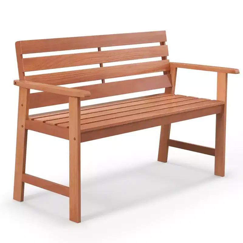 Costway Patio Solid wood Bench Wood 2-Seat Chair with Slatted Seat & Inclined Backrest
