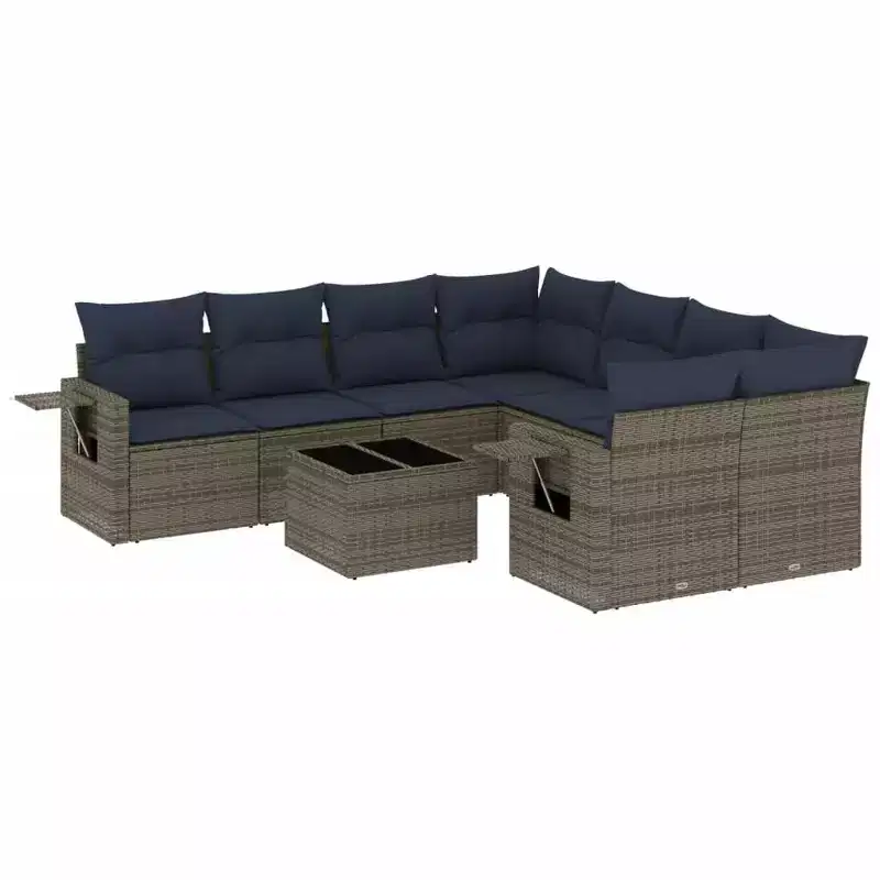 vidaXL 9 Piece Patio Sofa Set with Cushions Poly Rattan