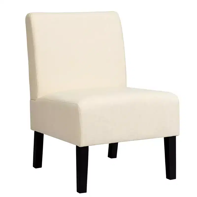 Armless Accent Fabric Leisure Chair with Rubber Wood Legs, Gray/Beige/Print