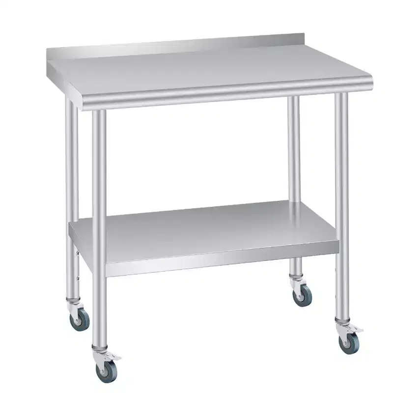 Stainless Steel Table, Heavy Duty Metal Commercial Prep Table With Open Storage Shelves And Back Panel, Suitable For Restaurant Kitchens, Home Hotels