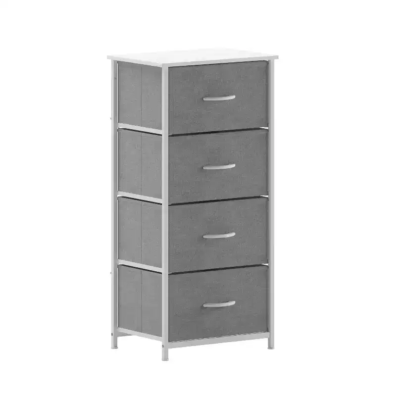 Flash Furniture Harris 4 Drawer Vertical Storage Dresser with Cast Iron Frame, Wood Top and Easy Pull Engineered Wood Drawers with Wooden Handles