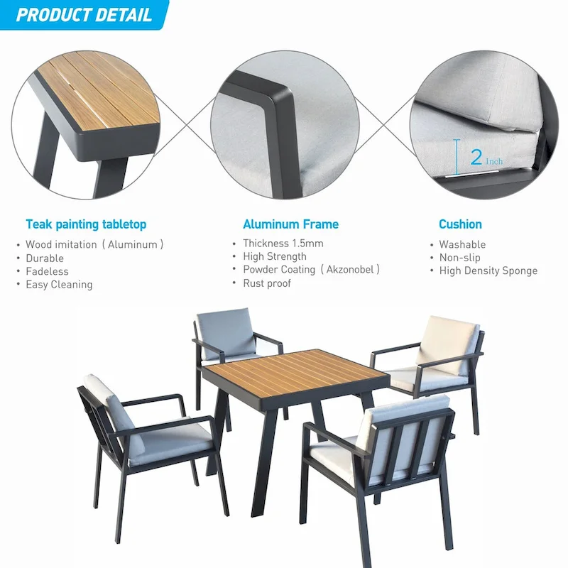 HIGOLD Nofi 5 Pieces Aluminum Patio Dining Set Matte Charcoal