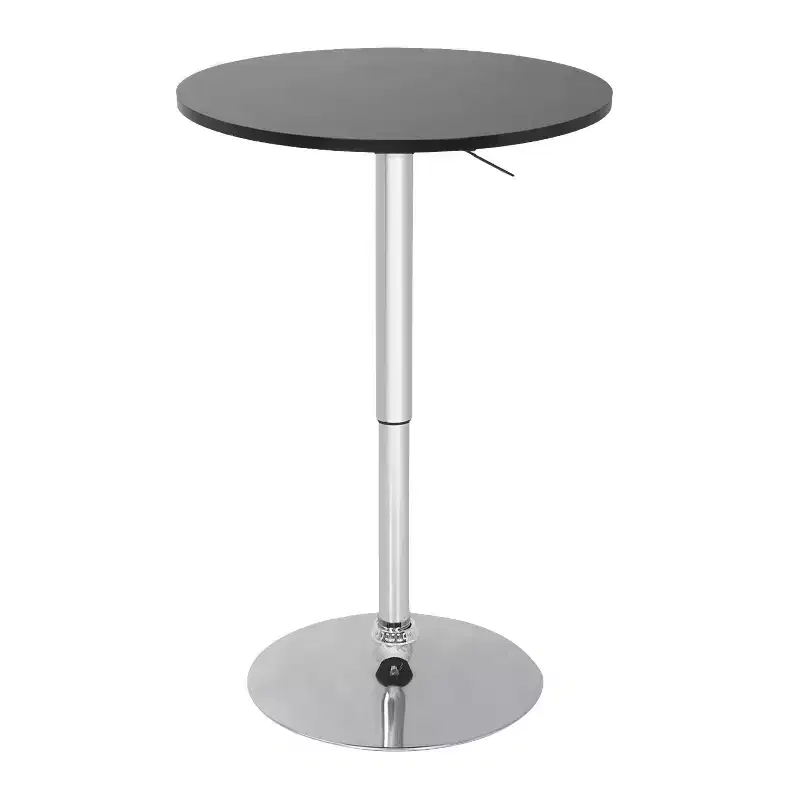 Bar Table with Sleek Chrome Base and Black Top Perfect for for Dining Room Home Kitchen, Black