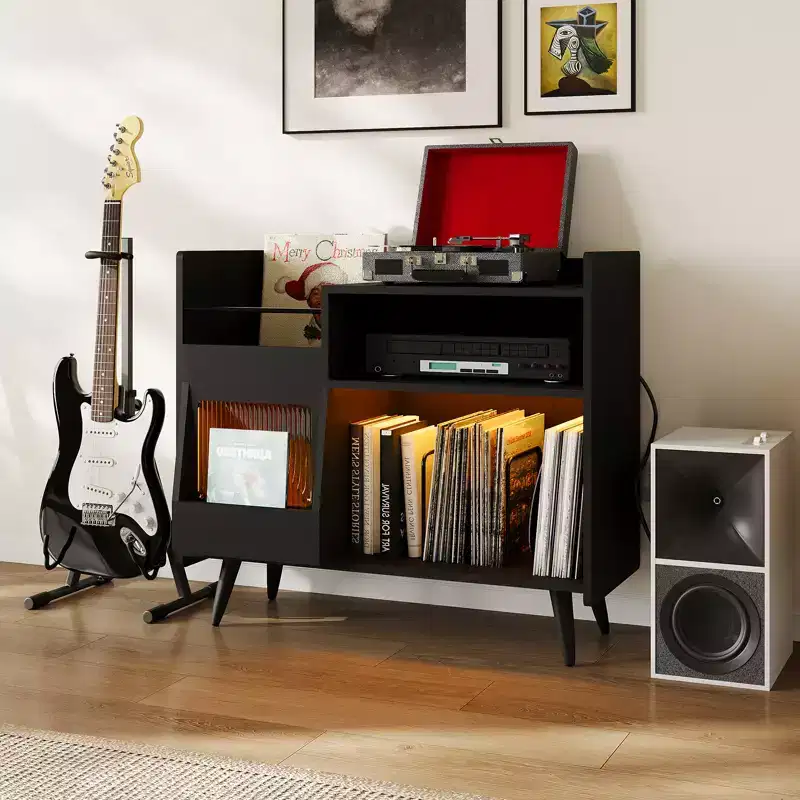 Vinyl Record Player Stand with Storage Cabinet