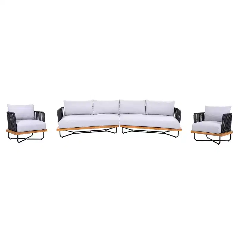 Christopher Knight Home Raphael 4 Piece Outdoor Rope and Acacia Sectional Sofa Set (Table Not Included)