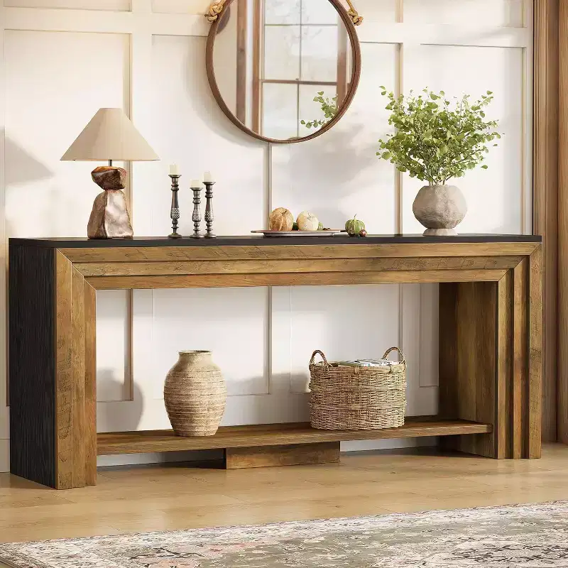 Lantine 70.9-Inch Long Console Table, 2-Tier Farmhouse Wooden Sofa Table Behind The Couch for Living Room, Entryway, Hallway, Foyer
