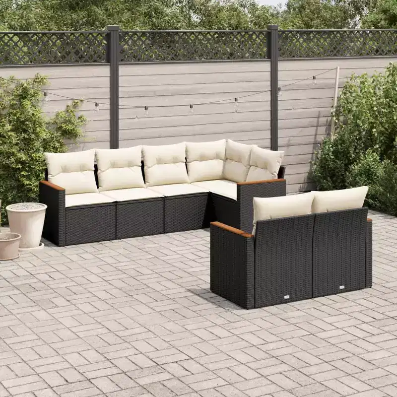 vidaXL Garden Sofa Set Black PE Rattan 7 Piece Set