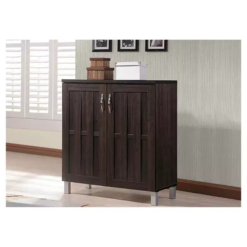 Modern Contemporary Sideboard Storage Cabinet, Dark Brown, Fixed Shelves, Wood Composite