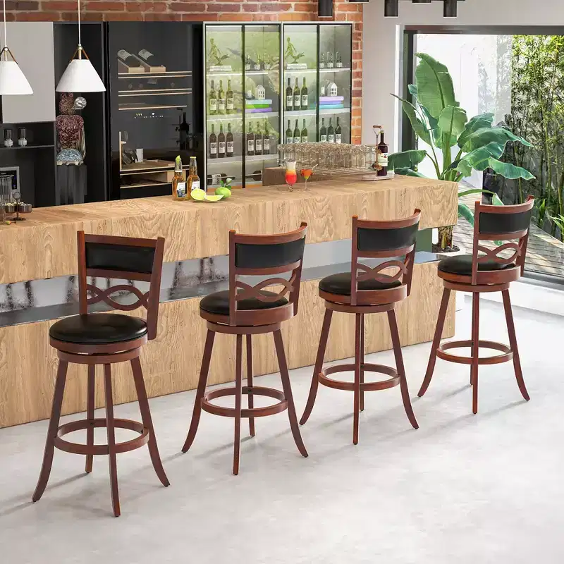 Costway 29 Bar Height Stools Set of 4 w/Rubber Wood Frame Faux Leather Upholstered Seat