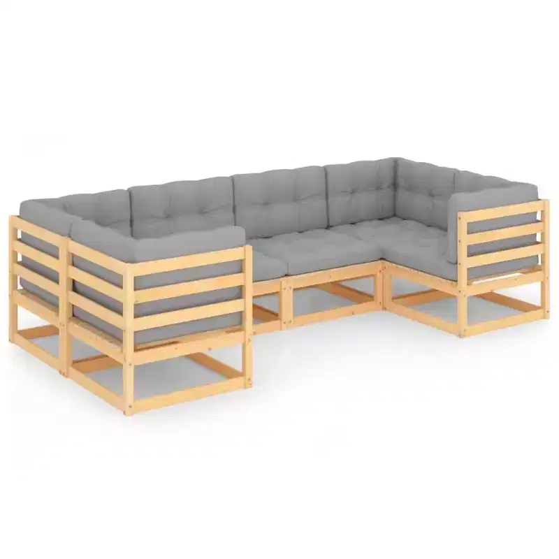 vidaXL Garden Lounge Set Natural Pine, Grey Solid Pinewood, Polyester