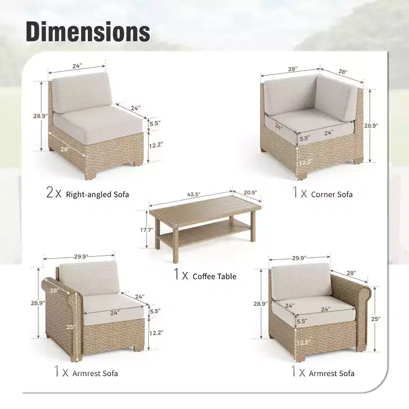 Captiva Designs Large Outdoor Patio Sectional Sofa Wicker Furniture Conversation Set with Cushions