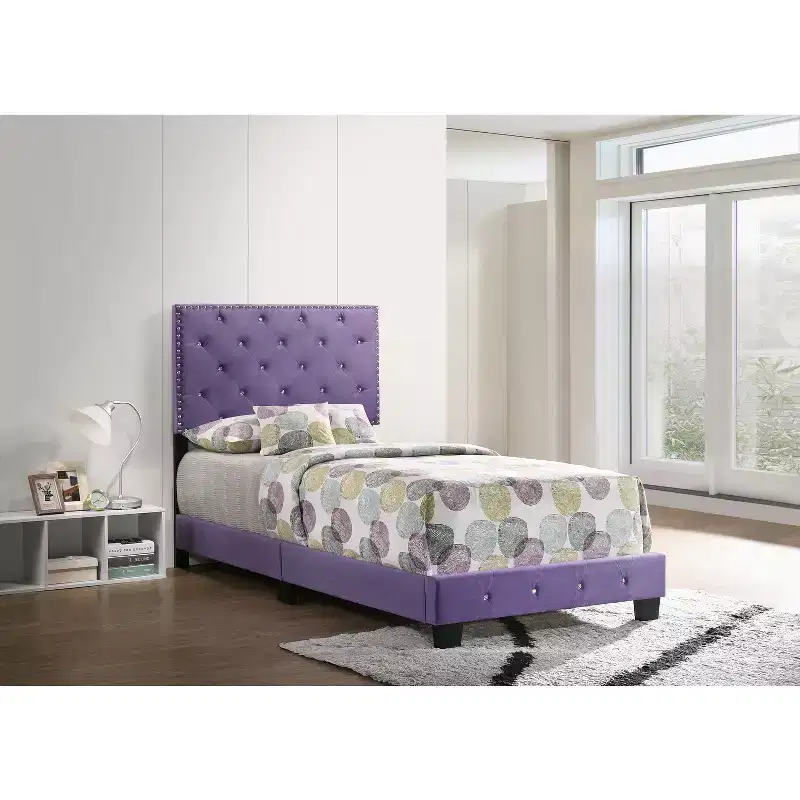 Purple Upholstered Panel Bed, Twin/Full, 1-Person