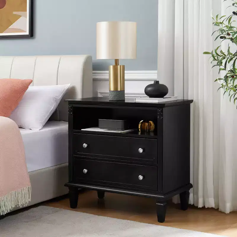 Zeus & Ruta Open Space and 2 Drawers Dresser Nightstand with Charging Station, with USB Ports and Outlets, for Bedroom