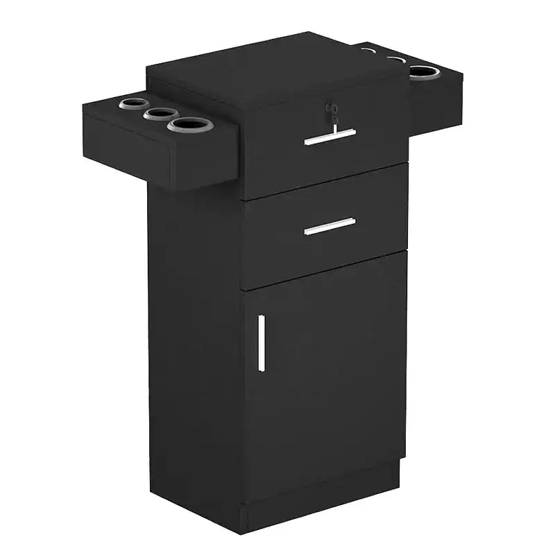 Karl Home Free Standing Wooden Salon Barber Station Cabinet with 2 drawers 1 Cabinet 6 Hair Dryer Holders