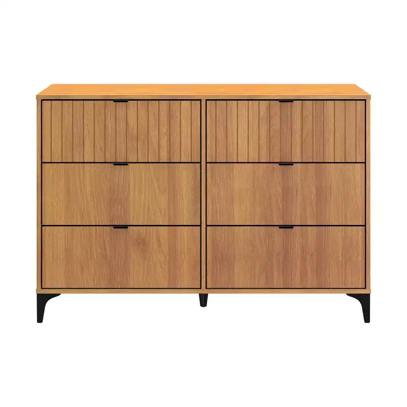 Galano Zaffy 6 Drawer Dresser (Interlock) - Amber Walnut