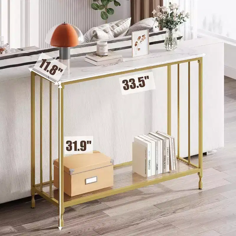 41.5 inch Industrial Console Table, Narrow Entryway Table with Glass Shelf and Metal Frame, Behind Couch Table for Hallway, Living Room