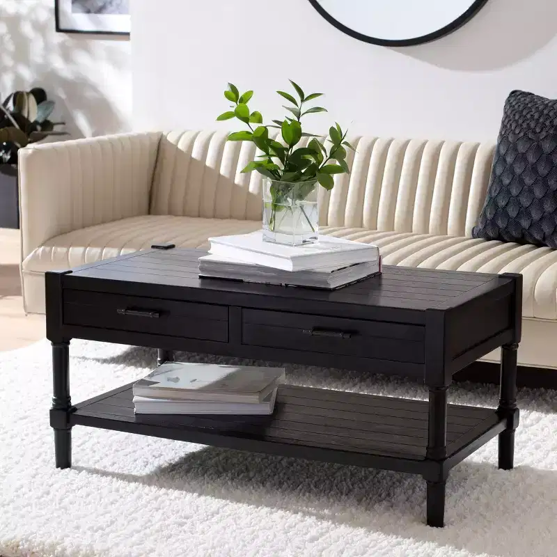 2-Drawer Rectangle Coffee Table with Storage, Black, 37.75