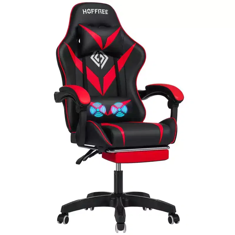 Hoffree Kids Massage Gaming Chair Ergonomic Office PC Chair with Footrest & Adjustable