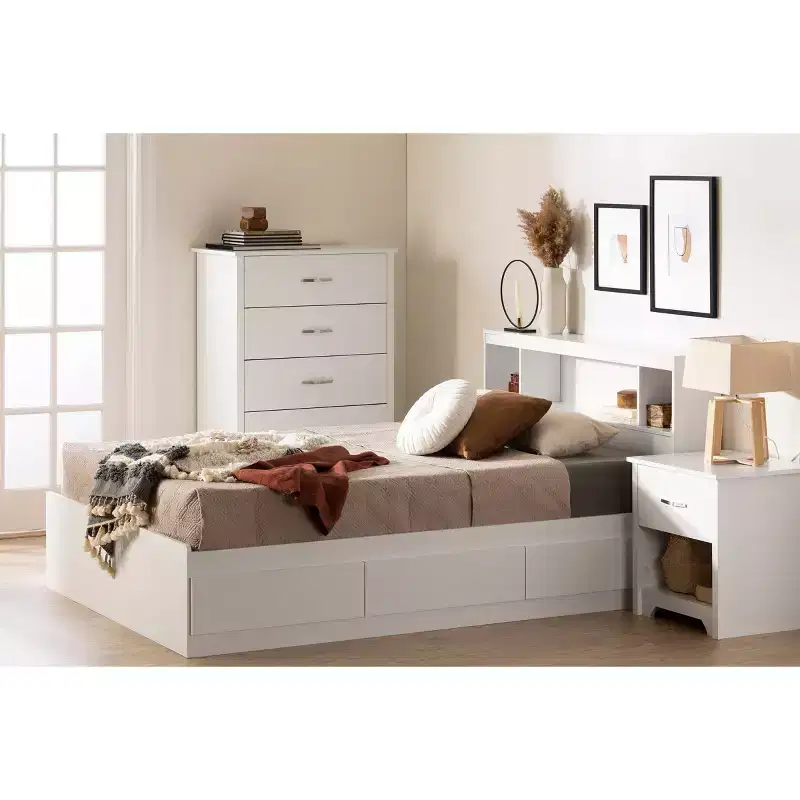 Full Bookcase Headboard - Pure White, Laminated Particle Board